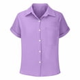 thumbnail image 5 of CPNG Girls Daily Casual Lapel Shirt Solid Color Short Sleeve Comfortable Breathable Loose Lapel Buttoned Shirts(Light Violet,13-14 Years), 5 of 5