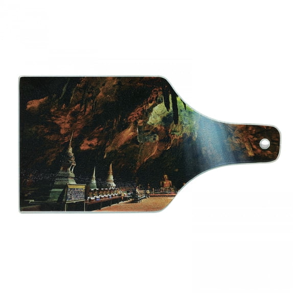 Natural Cave Cutting Board, Sunbeam in Cave Building Tham Khao Luang near Phetchaburi Thailand, Decorative Tempered Glass Cutting and Serving Board, Wine Bottle Shape, Multicolor, by Ambesonne