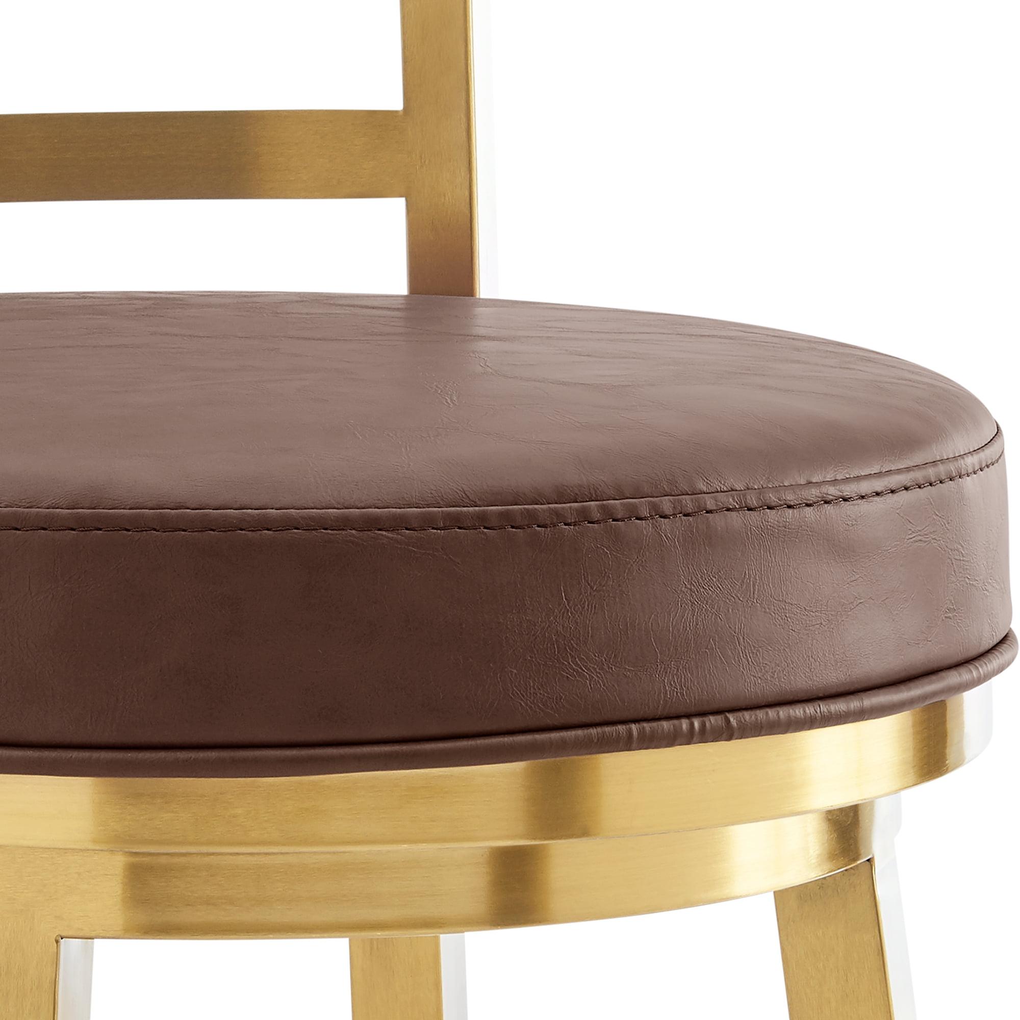 Madrid 30" Swivel Bar Stool in Gold Brushed Stainless Steel with Vintage Coffee Faux Leather