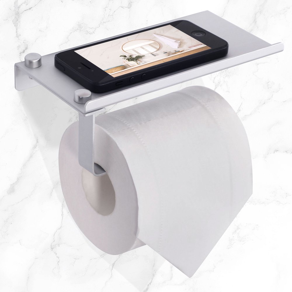 Uxcell Toilet Paper Holder with Phone Shelf Wall Mount Aluminum Alloy