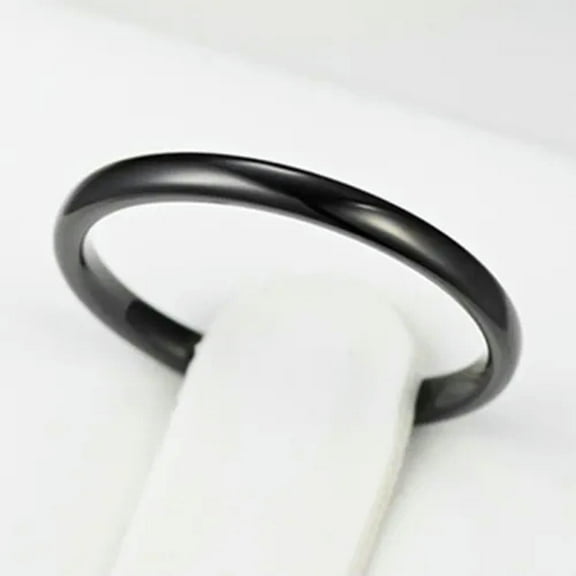 2mm Titanium Steel Black Band Fashion Men Women Wedding Engagement Ring Size 4-9