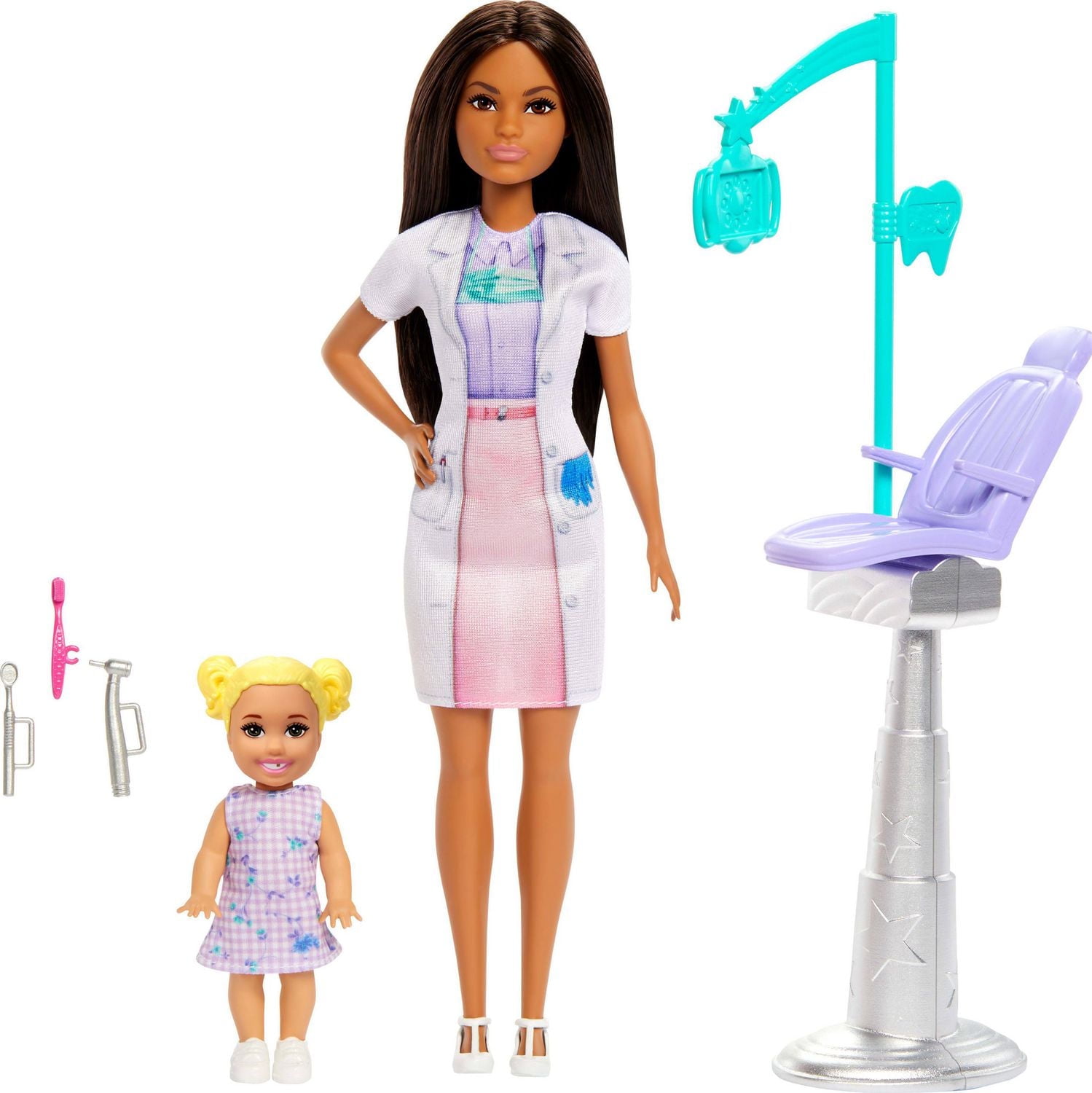 Barbie Dentist Doll with Brunette Fashion Doll, 1 Kid Doll, Medical Doctor Furniture & Accessories