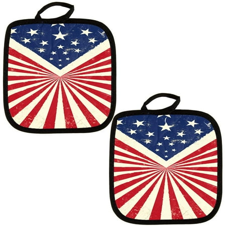 

4th of July Vintage American Flag Starburst All Over Pot Holder (Set of 2)