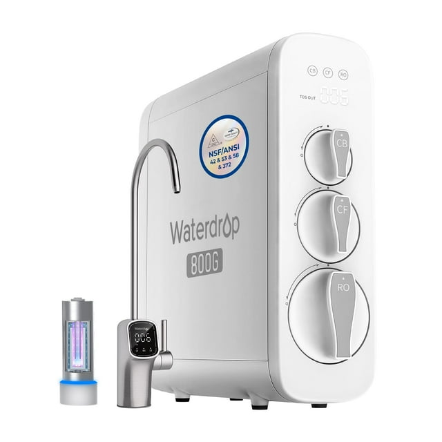 Sistema de ósmosis inversa Waterdrop G3P800, flujo rápido de 800 GPD, certificado NSF/ANSI 42 y 53 y 58 y 372, 3:1 puro para drenar, sistema de filtro de agua RO debajo del fregadero sin tanque, purif