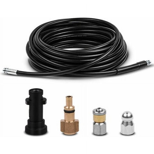 Manguera de limpieza de tuberías de 15 m, kit de limpieza de manguera de drenaje de hidrolavadora con boquilla de chorro y boquilla de chorro giratoria para las series K2-K7 de Kärcher y LAVOR, BLOW