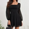 thumbnail image 3 of Lindbes DxhmoneyHX Robe à Manches Bouffantes pour Femmes, Encolure Carrée, Mini-Robe à Volants à Pois, Décontractée, Taille Haute, Tunique Évasée, 3 of 6