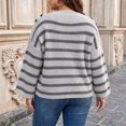 thumbnail image 4 of SeekIslan Women's Plus Size Sweaters with Crew Neck Long Sleeve Striped Loose Knit Pullover, 4 of 6