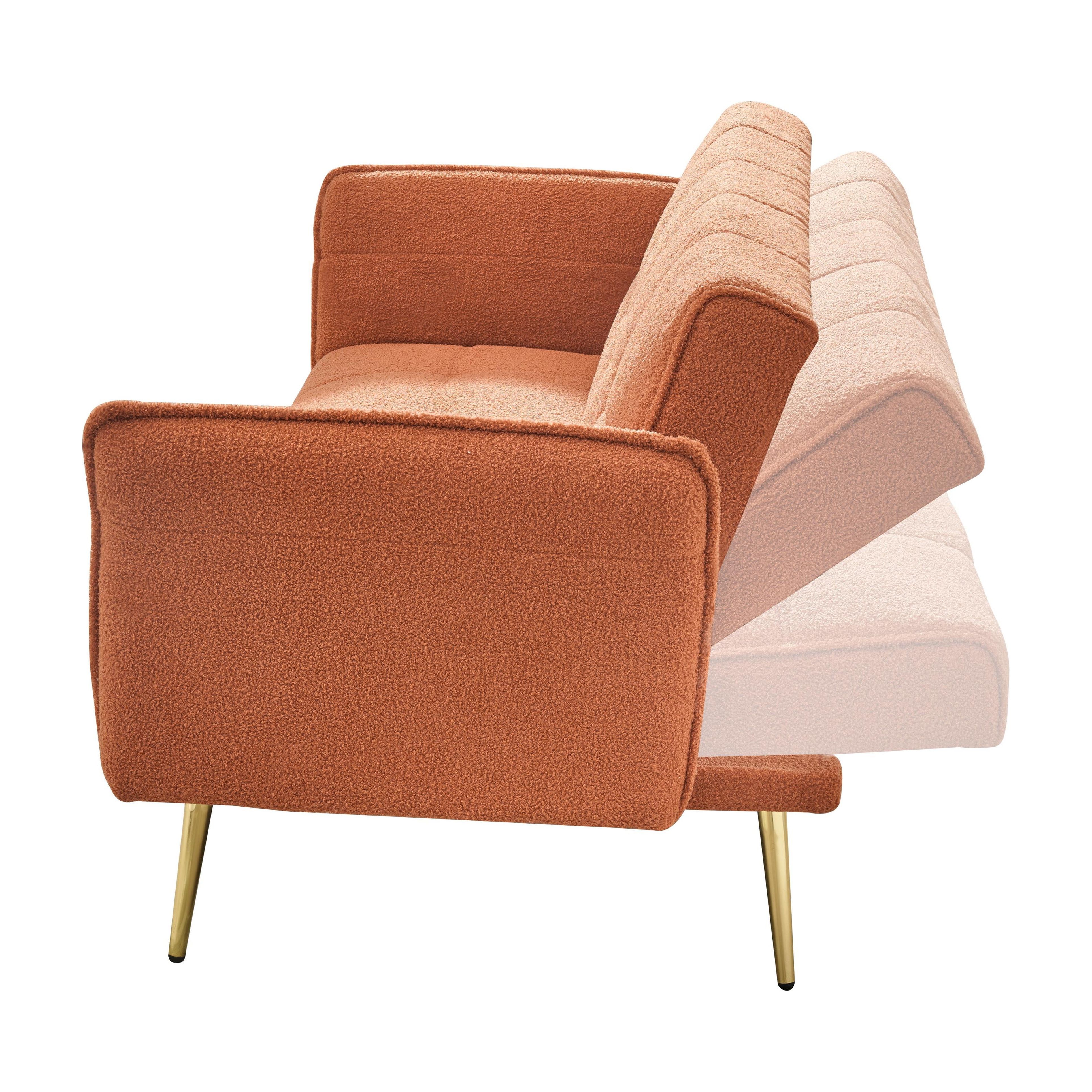 CARZZI 70" Upholstered Teddy Loveseat Sofa, Convertible Futon Sofa Couch with Adjustable Arms, Deep Seat 2 Seater Comfy Cushion Love Seat for Small Space Living Room Bedroom Apartment, Orange