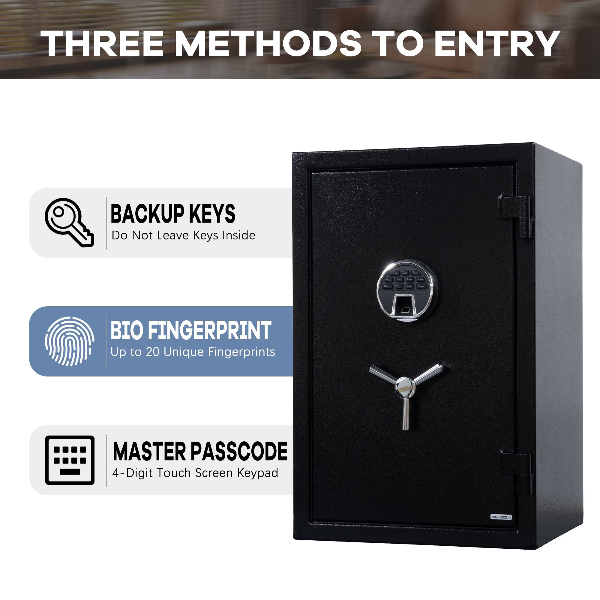 VALINIRT Fireproof Safe with Fingerprint & Programmable Keypad, Home Safe with Removable Shelf, Fire Proof Safe for Home Documents, 26"H × 17"W × 14"D (Black-with Gun Bag)
