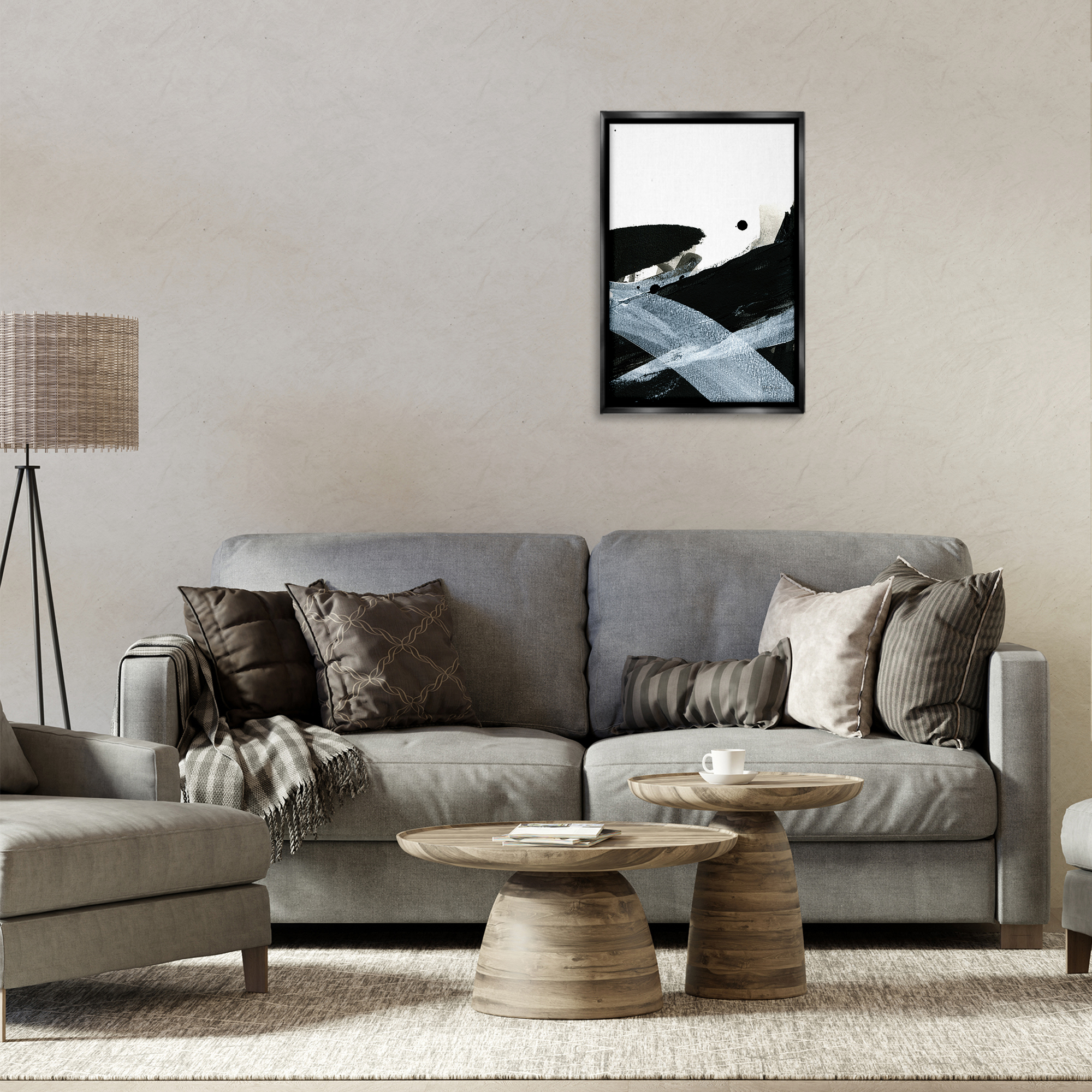 Stupell Industries Bold Gradient Movement Abstract Painting Black Floater Framed Canvas Art Print Wall Art, 17 x 25