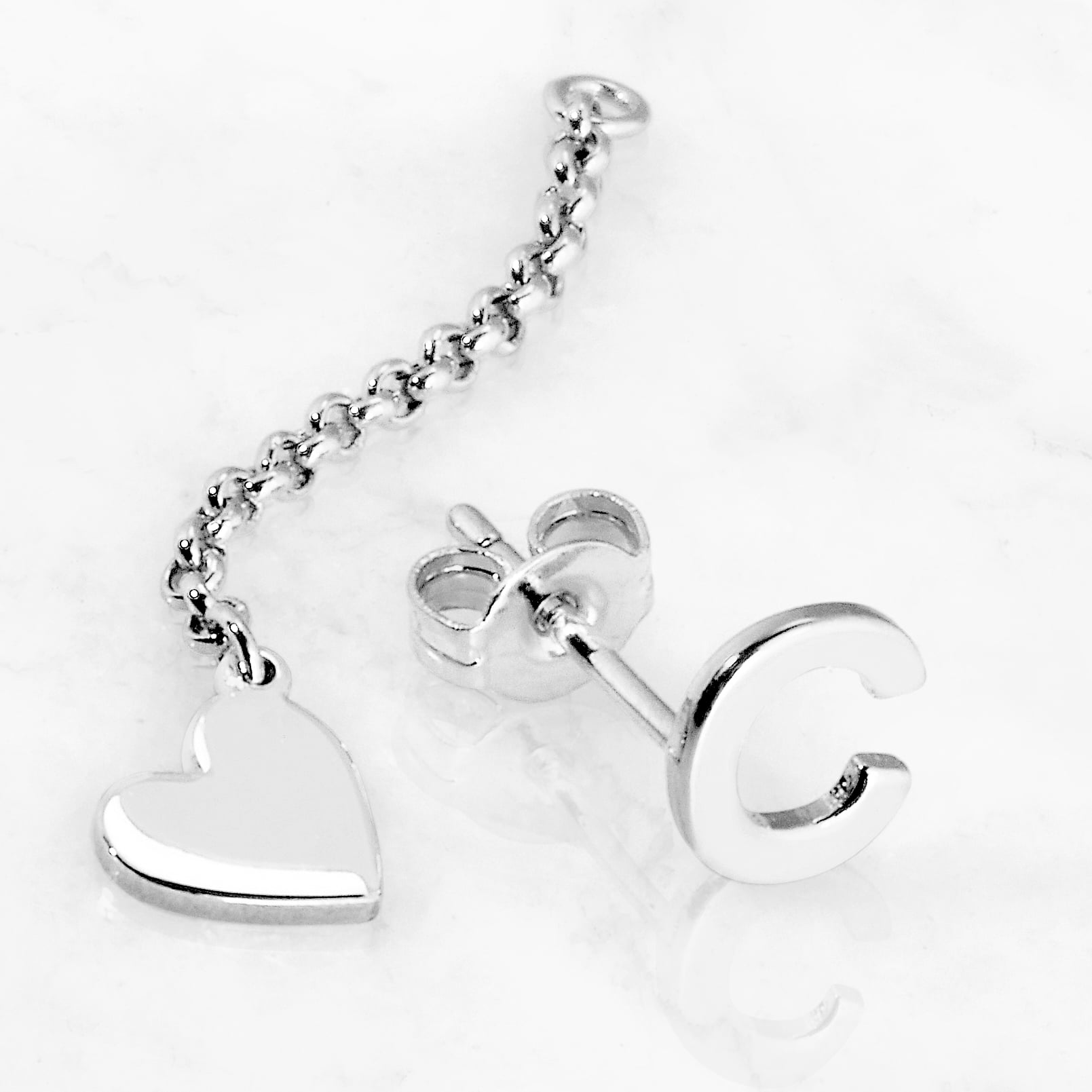 Personalized Planet Women's Initial Earring with Heart Dangle Button Drop Earrings