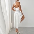 thumbnail image 2 of TaTaai Womens Elegant Halter Neck Dress Mock Neck Sleeveless Satin Ruched Bodycon High Split Solid Color Glossy Midi Dress for Evening Formal Event Gift, 2 of 6