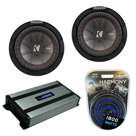 Kicker (2) 43CWR82 8" CompR CWR8 Series Sub 300W Subwoofer & HA-A800.1 Amp