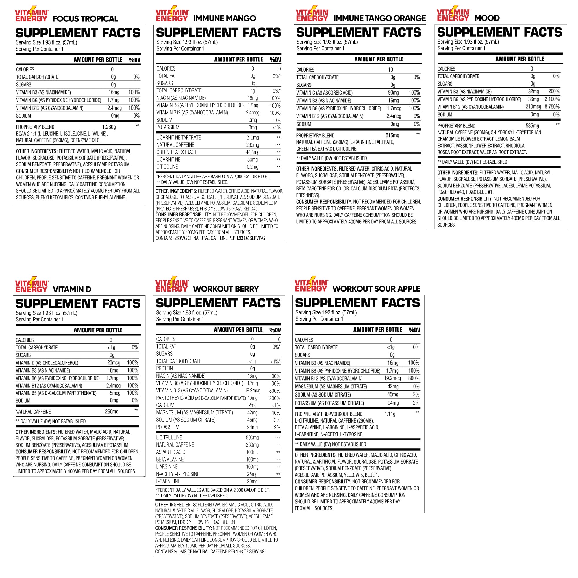 Vitamin Energy Extra Strength Shot Variety Pack, 12 Pack – 260mg Natural Caffeine, Multi-Functional Energy, Focus, Hydration & Immune Support, Zero Sugar, 1.93 fl oz