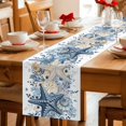 thumbnail image 5 of Blue Coastal Starfish Cotton Linen Table Runner for Dining Kitchen, Beach Nautical Shell Eucalyptus Summer Wedding Outdoor Party Tablerunners, Dresser Scarf Coffee Tablecloth Runners 13x120 Inches, 5 of 9