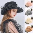 thumbnail image 2 of Women Church Cap Lace Bow Temperament Foldable Flat Top Sun Hat for Wedding, 2 of 10