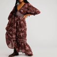 thumbnail image 3 of PENGXIANG Robe Bohème Florale pour Femmes Col en V Taille Froncée Longue Robe Fluide, 3 of 4