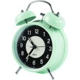thumbnail image 1 of Reloj despertador iluminado de 4 pulgadas, cuarzo, analógico, vintage, doble campana, con alarma fuerte y luz nocturna, caja de metal (verde) Sincero Electrónica, 1 of 5