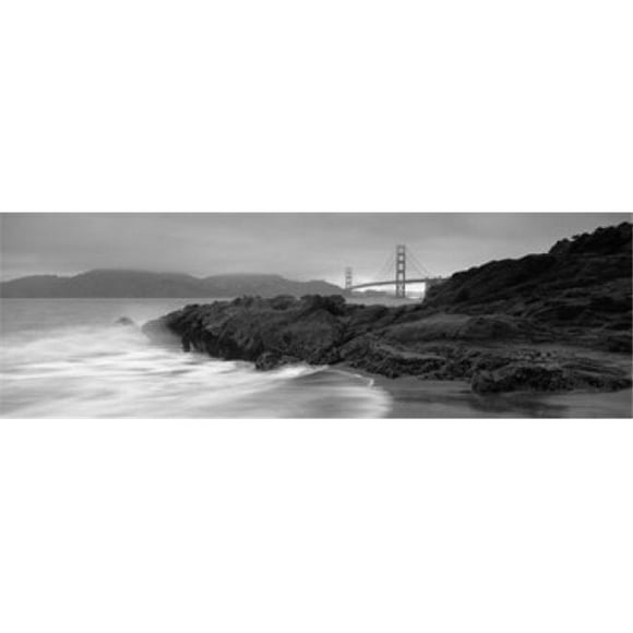 Panoramic Images PPI152087L Waves Breaking On Rocks Golden Gate Bridge Baker Beach San Francisco California USA Poster Print, 36 x 12