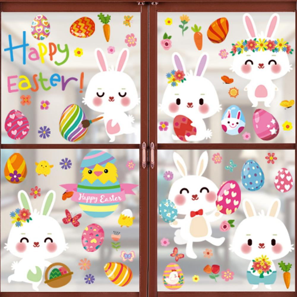 Happy Easter 16 Piece Stickers Window Gel Cling Decor Decoration Egg Bunny 