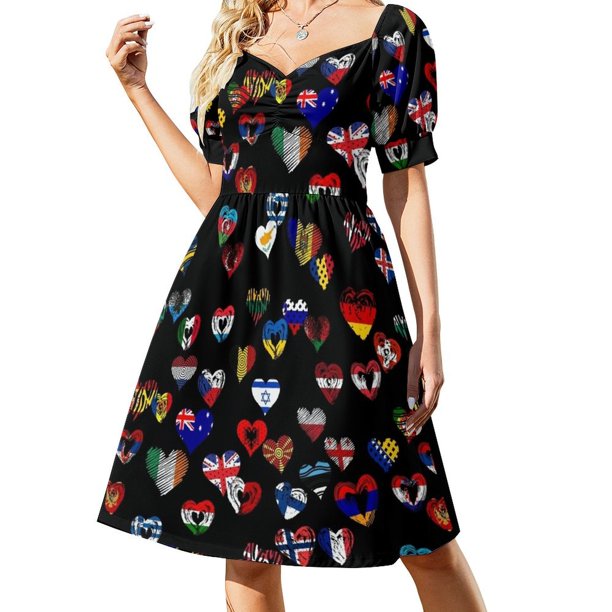 Vestido de manga corta con corazs y banderas de Eurovisión vestidos de verano para mujer vestidos elegantes de Corea para mujer