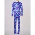 thumbnail image 3 of iEFiEL Kids Girls Stretchy Mermaid Jumpsuit Full Length Long Sleeve Dance Gymnastics Leotard Unitard Fish Scales Print Bodysuit Type I 11-12, 3 of 7