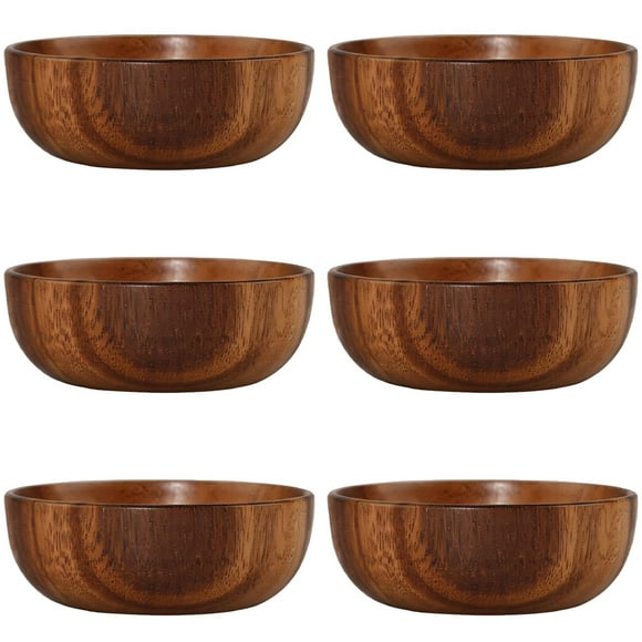 6 Pcs Small Japanese Wooden Bowls Set, Acacia Wood Bowls for Home Use, Mixing Bowls, Fruit Plates, Charcuterie Board Bowls