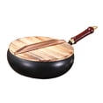 thumbnail image 2 of 945 Manual de sartén Wok Forjing Pan de hierro Mango de madera Mango multifuncional sin cocción con recubrimiento de cocción para acampar para la tapa de madera, 2 of 8