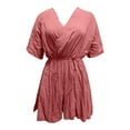 thumbnail image 4 of Laipiong Women's Jumpsuit 2026 Summer Casual V Neck Wide Leg Short Sleeve Solid Color Rompers Dressy Stretch Relaxed Fit Beach Outfits, 4 of 4