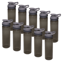 Sports Water Bottles 22 oz. Set of 10, Bulk Pack - Reusable, Leak proof, With lids - Charcoal