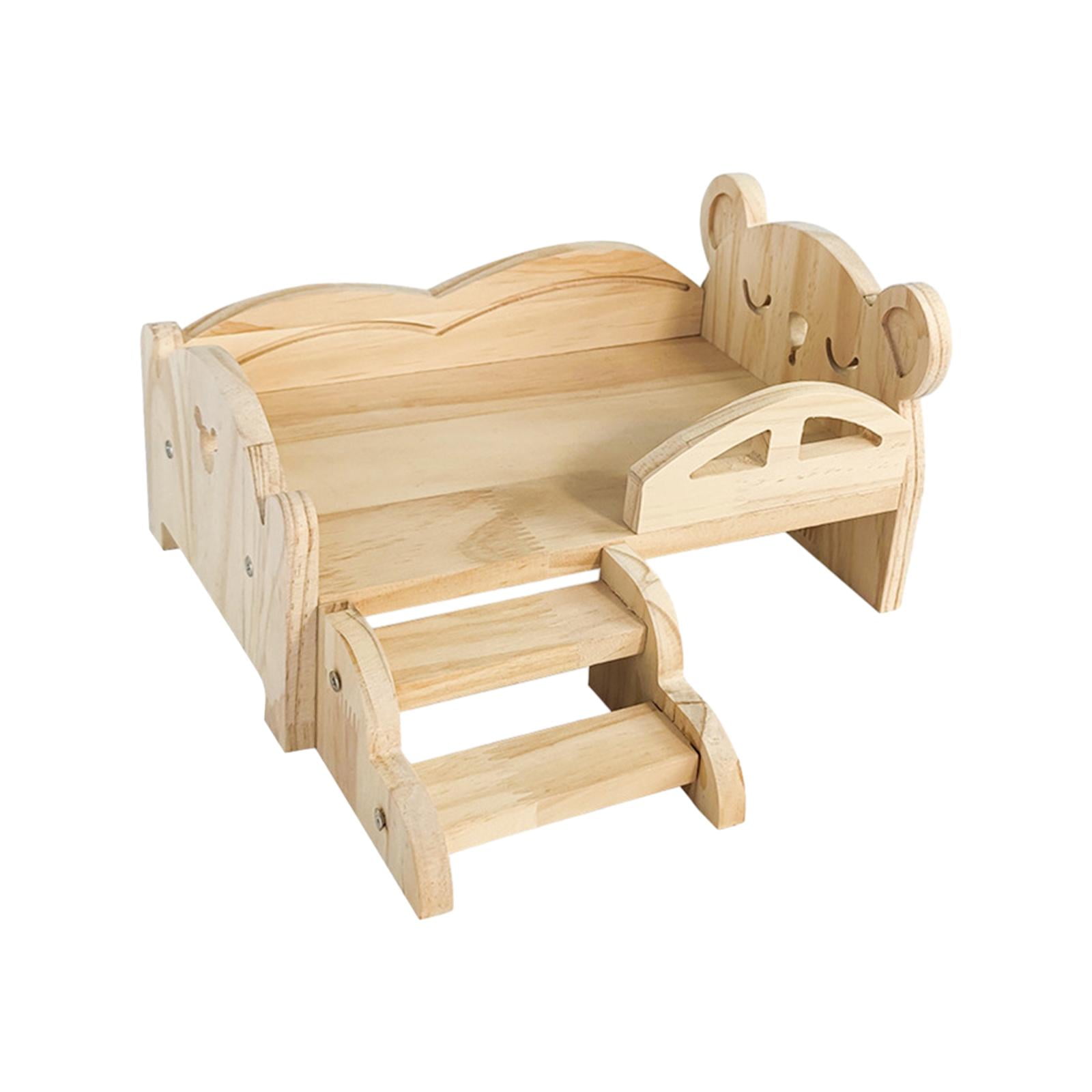 Wooden Guinea Pig Bed Small Animals Bed Durable with Steps Playing Sleeping Hiding Hideout for Rabbits Chinchillas Hedgehogs Small Bear