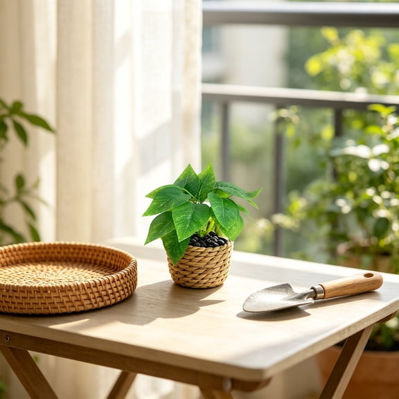 Eolstice Artificial Potted Plants, Assorted Mini Faux Leaf Shrub In Straw Basket, Multi Style Small Tabletop Planter, For Indoor Shelf Desk Home Decorative Planter