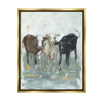 Stupell Abstract Rustic Country Cows Painting Animals & Insects Painting Gold Floater Framed Art Print Wall Art