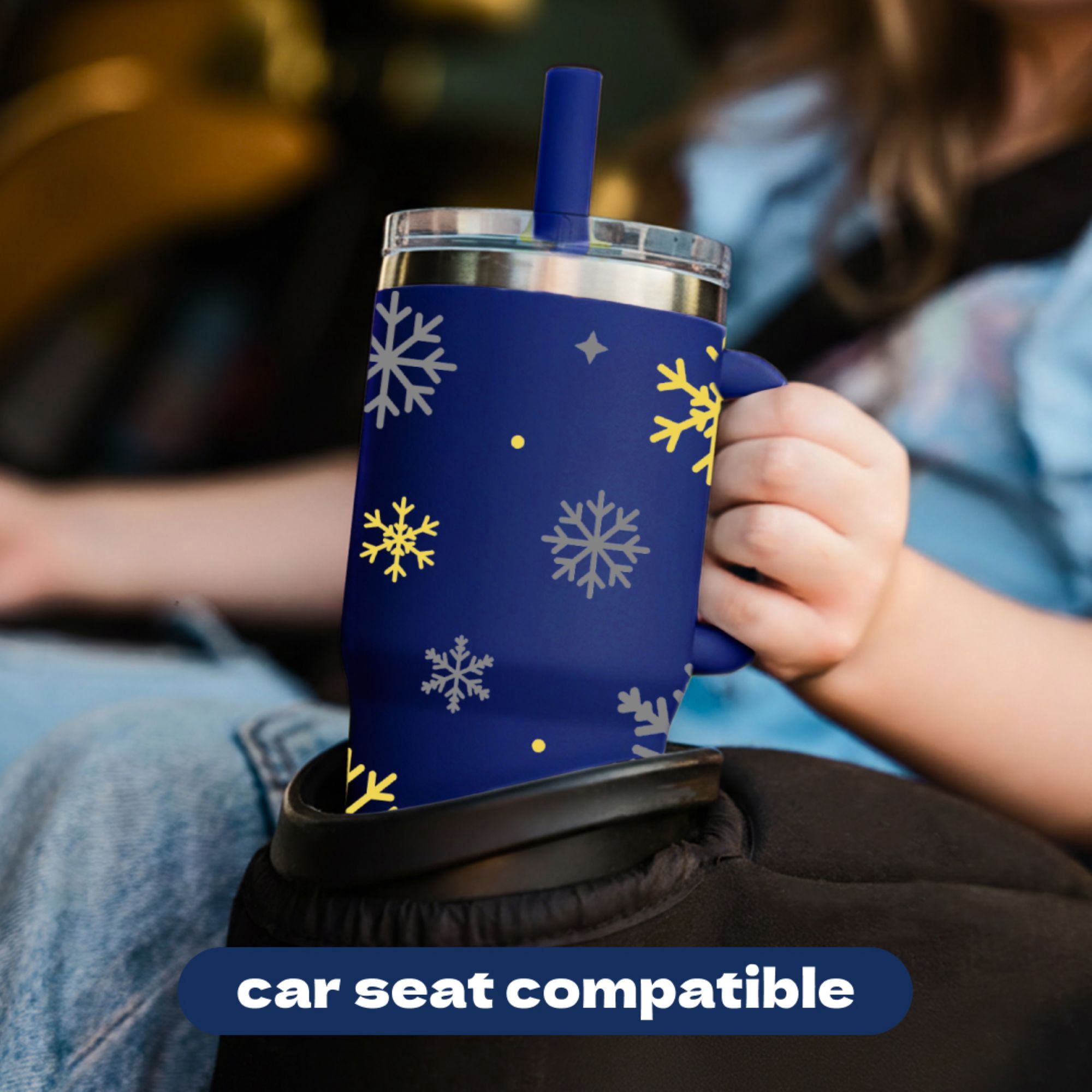 YAYA My First Travel Tumbler for Preschool & Kids 3+, Insulated Stainless Steel Tumbler with Reusable Silicone Straw & Spill-Proof Lid, Cup Holder Compatible, BPA-Free, 12oz, Snowflakes