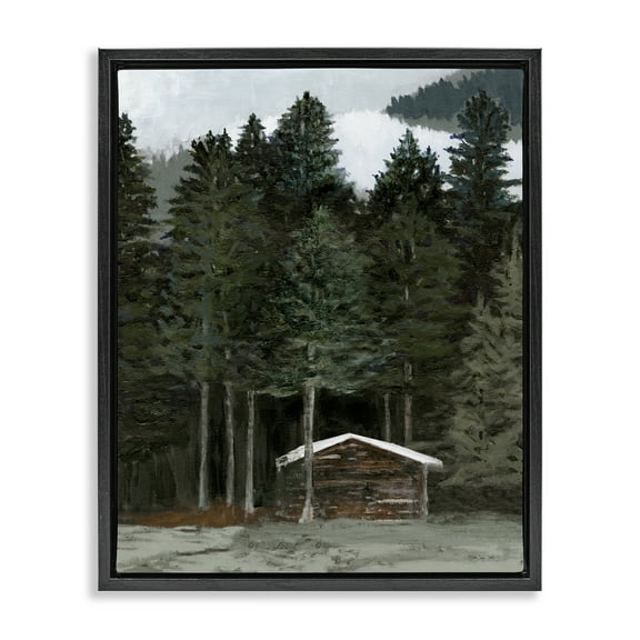 Stupell Industries Log Cabin Forest Thicket Landscape & Nature Painting Black Floater Framed Canvas Art Print Wall Art, 17 x 21