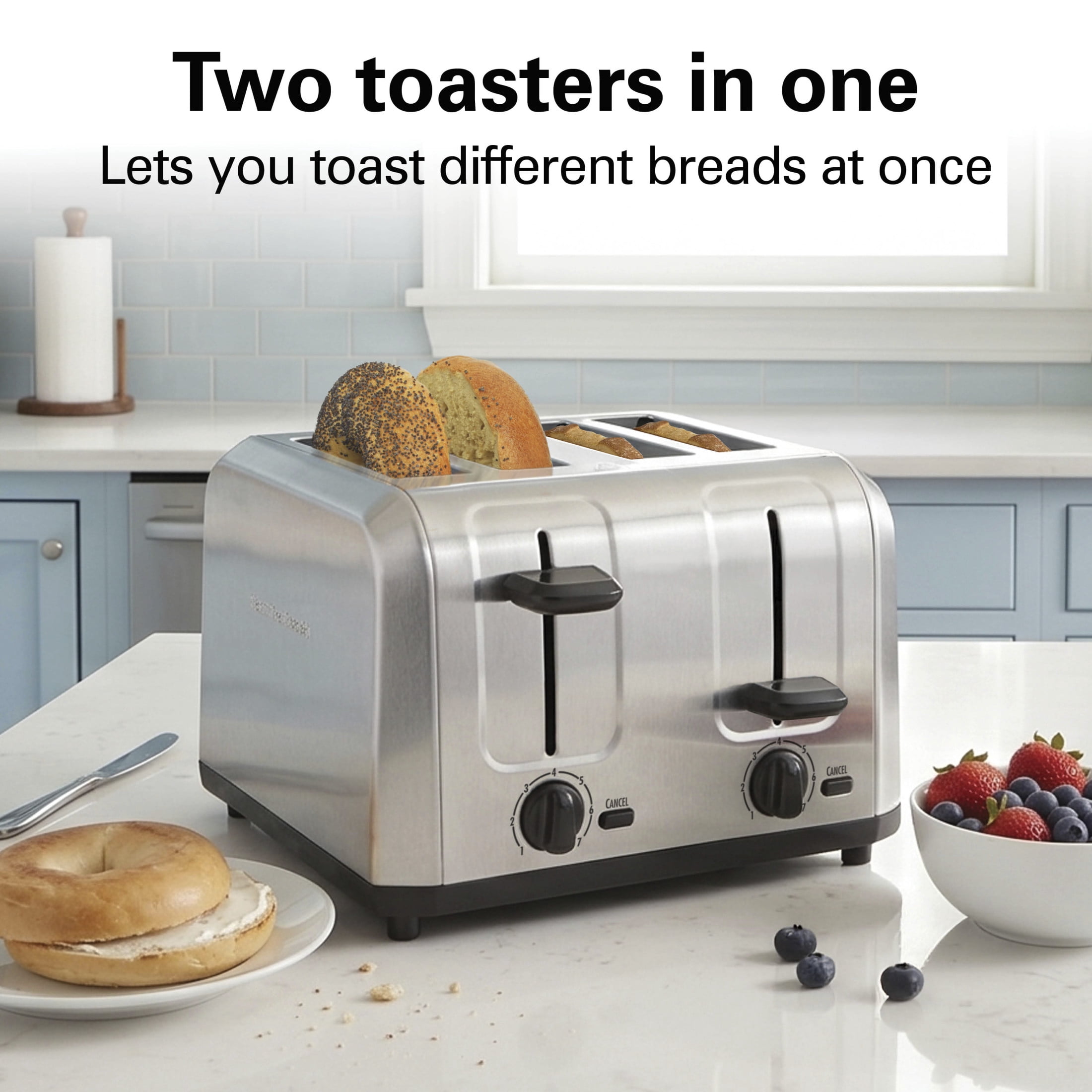 Hamilton Beach 4-Slice Toaster with Extra-Wide Slots, Toast Boost & Removable Crumb Tray, Stainless Steel