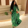 thumbnail image 2 of Women's Retro Print Turtleneck Long Sleeve Waistband Pleated Big A-Line Long Dress, 2 of 21