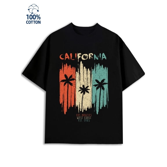 California Vibes mens Los Angeles 180G 100% Cotton black usa 79 Classic Unisex Shirt Printed tshirts Retro Unisex Shirt Crewneck tshirts Basic Unisex Shirt Printed tshirts