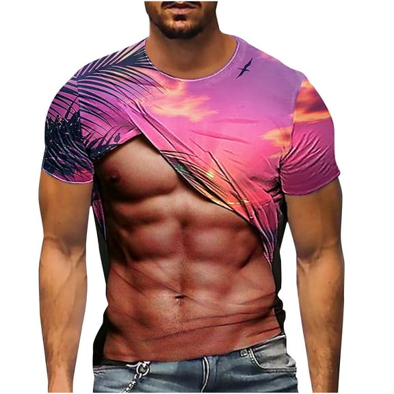 SSAAVKUY Tropical Palm T Shirts for Men Short Sleeve, 3D Muscle Print T-Shirts Short Sleeve Funny Tunnel Graphics Crew Neck Tee Tops Multicolor L