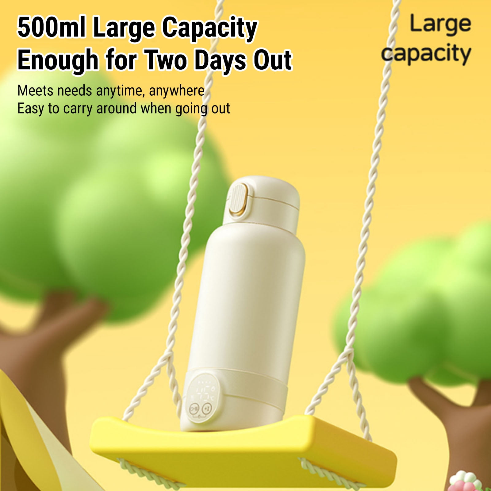 Riousery Portable Milk Warmer 50W Quick Heating 500ml / 16.9 fl oz 316 Stainless Steel Rechargeable Cordless Bottle Warmer for Travel with Constant Temperature