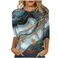 thumbnail image 2 of Shirts for Women 3/4 Sleeve Pullover Round Neck Printing T-shirt Blouse Blue M, 2 of 5