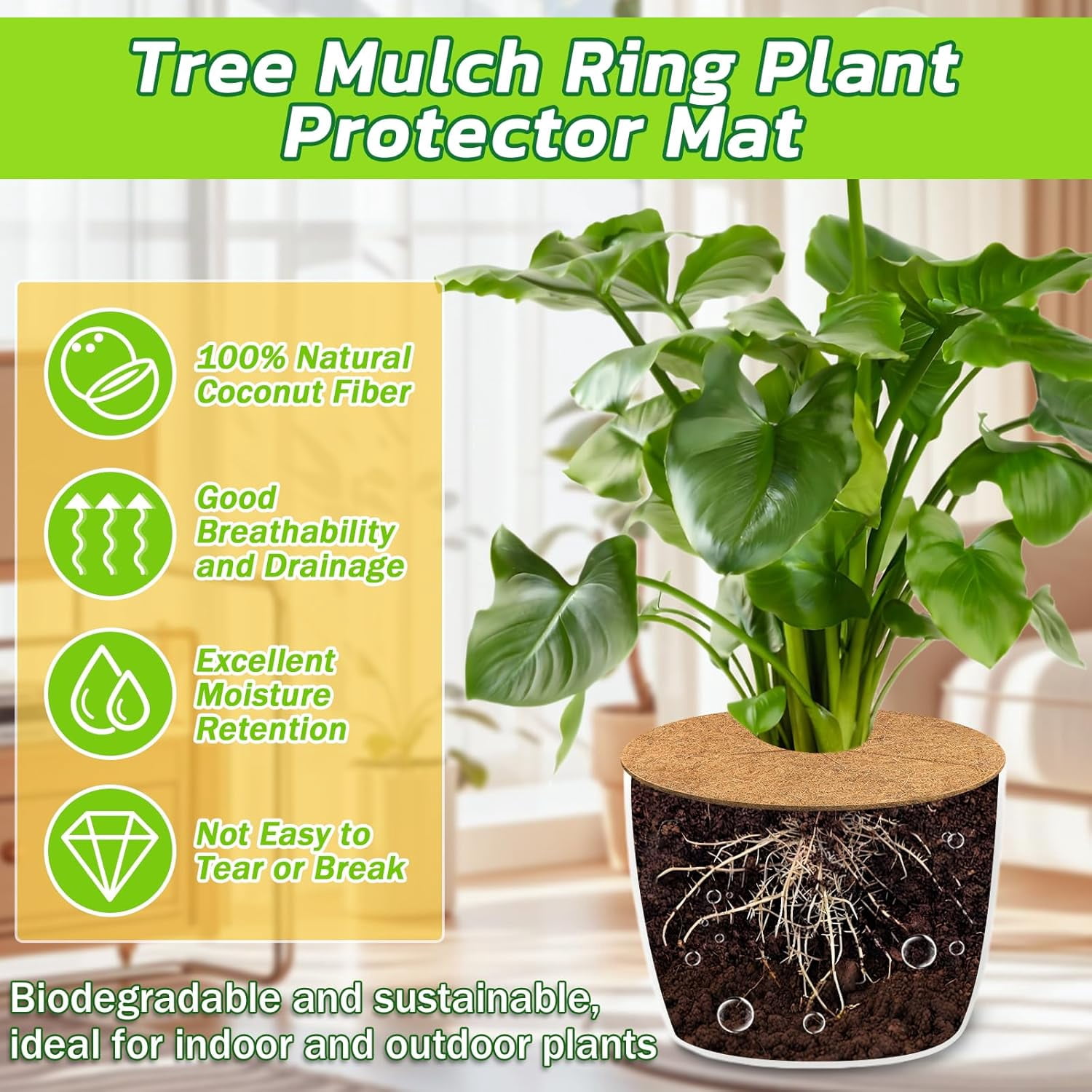 4pcs Coconut Fiber Mulch Ring Tree Plant Protector Mat, 14 Inch Natural Coco Coir Tree Mulch Ring Plant Pot Soil Covers, Tree Rings Disc Plant Cover for Indoor Outdoor Plants