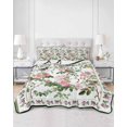 thumbnail image 2 of Full Size Quilt Bedding Set, Pink Spring Floral Reversible Summer Quilt 3 Pieces, Elegant Pastoral Flowers Birds Watercolor Lightweight Bedspreads Coverlets with 2 Pillow Shams for All Seasons, 2 of 5
