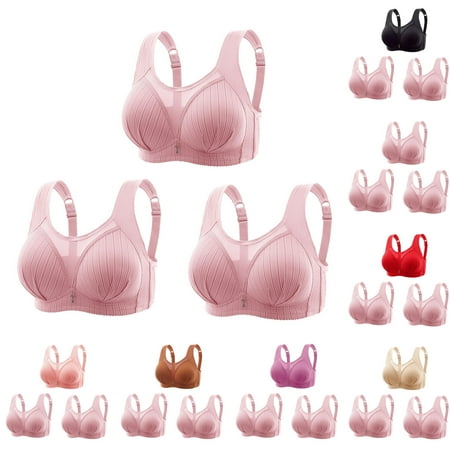 Dazajoo 3 Pcs Women Bras Plus Size Behind Buckle Comfortable Breathable Non-Steel Ring Underwear Mesh Lace Full Coverage Bralettes for Women 2025 Coffee XXL