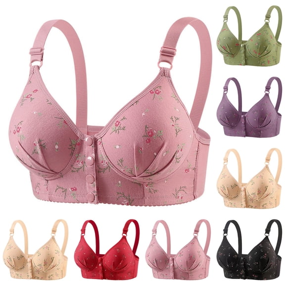 Feancey Push Up Front Closure Bras for Women Floral Embroidered Wireless Bra Plus Size Casual Everyday Brassiere Large Bust Minimizer Bras Beige 36