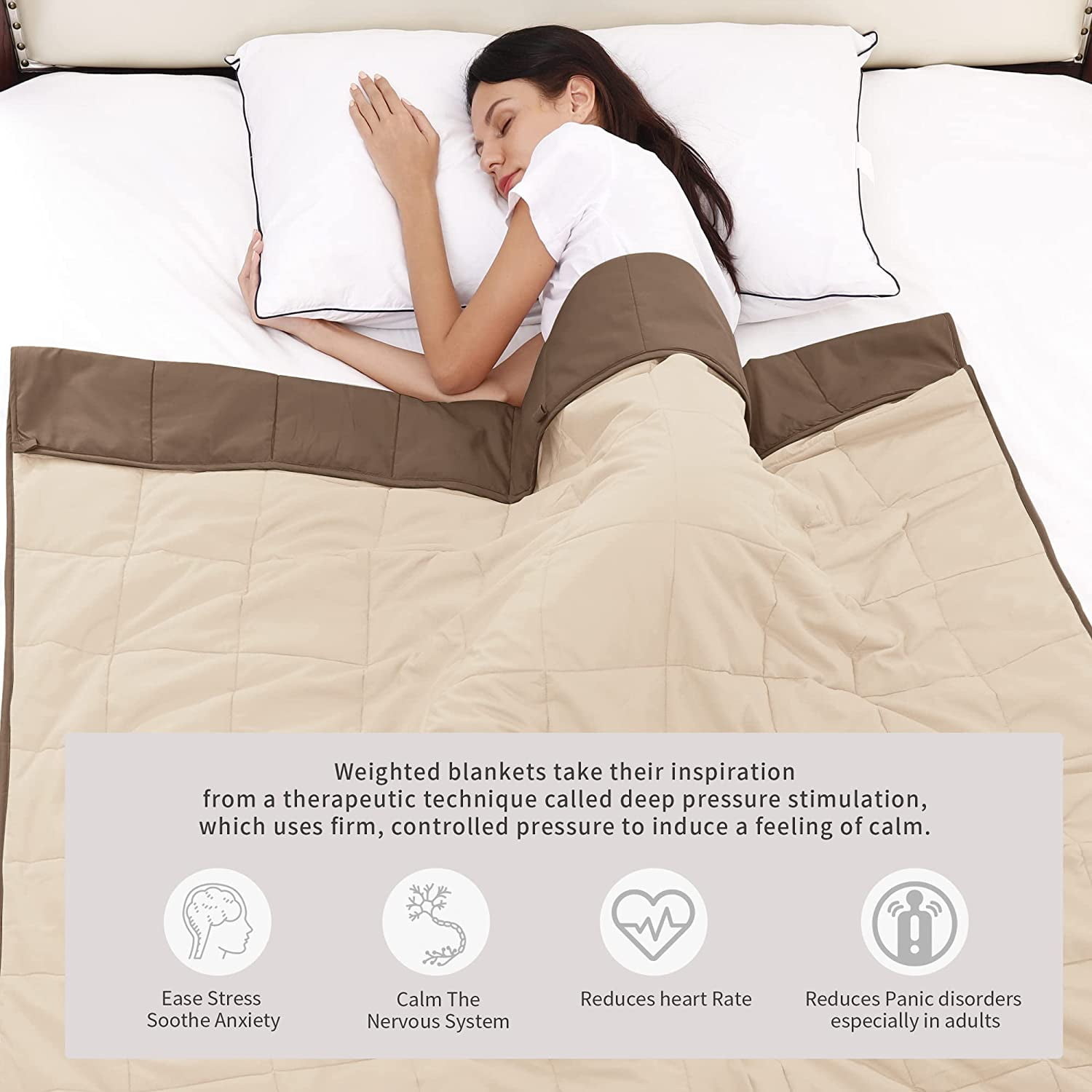 HHHC Adults Weighted Blanket Queen Reversible Cooling Heavy Blanket 60 x80 17lbs Super Soft Microfiber Material with Premium Glass Beads Brown Khaki Walmart
