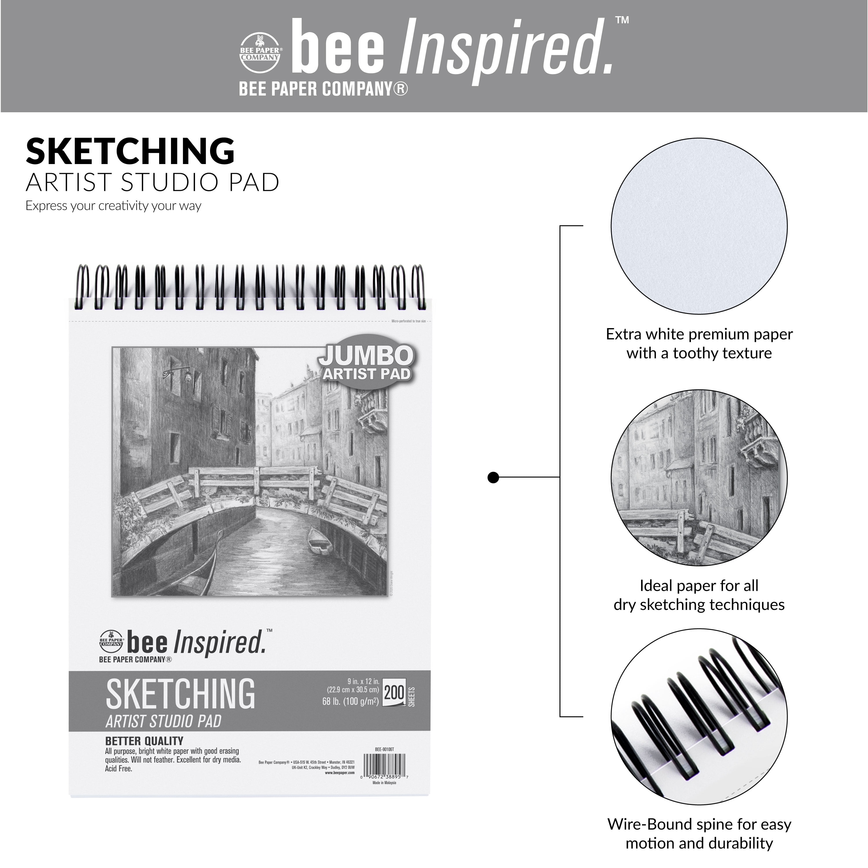Bee Paper - 9 x 12 Studio Artist Drawing Pad, Spiral Bound, 150 Sheets,  74 lb. 120 GSM Paper