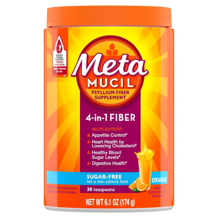 Metamucil Psyllium Fiber Supplement Powder Sugar Free Orange 30