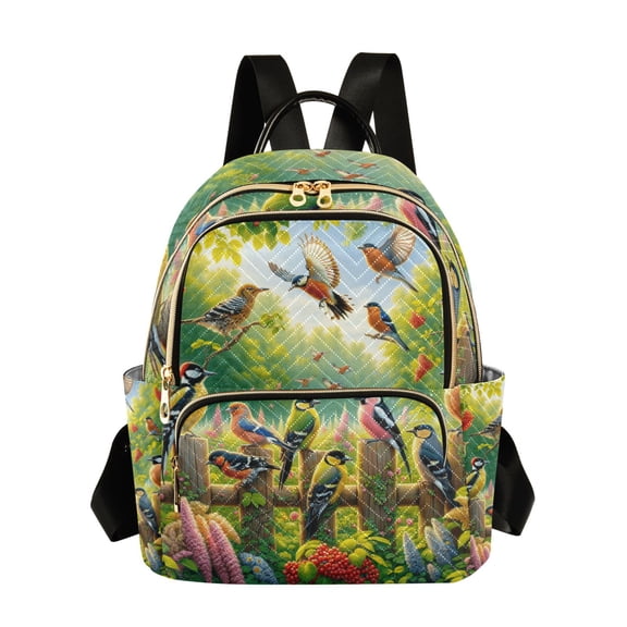 JIALIOU Mini Backpack Purse for Women Quilted Casual Daypack Small Travel Shoulder Bag, Birds Play in Forest