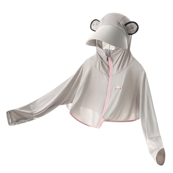 YunPes Kids UPF 50 Sun Protection Jacket Ice Silk Cropped Zip Hooded Sweatshirts with Face Cover & Thumb Holes Summer Outdoor Beach
